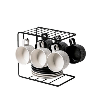 Set ceramic de cafea pentru mic dejun cu farfurioară, suport pentru cești și linguri, design elegant