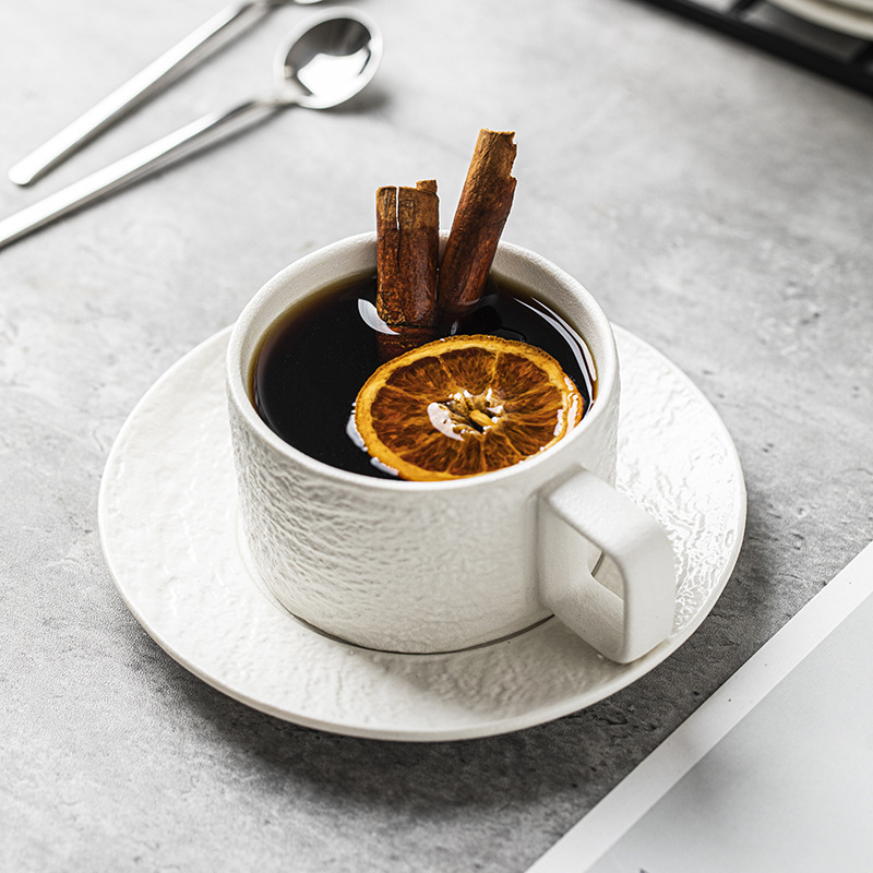 Set ceramic de cafea pentru mic dejun cu farfurioară, suport pentru cești și linguri, design elegant