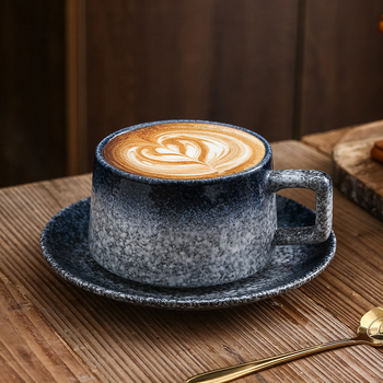 Ceașcă de cafea ceramică în stil japonez cu farfuriu - set