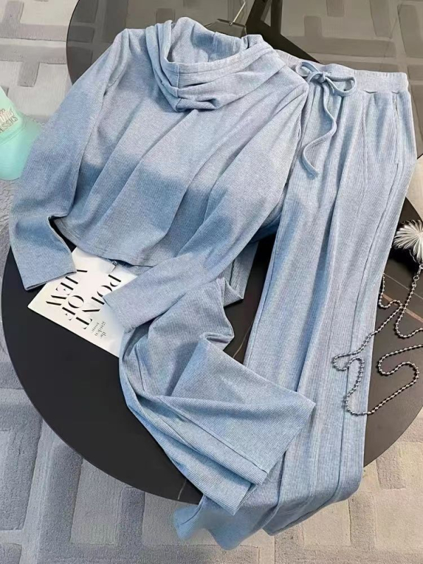 Salt Style Ženski casual dvodijelni set — plavi hoodie s kapuljom i široke hlače