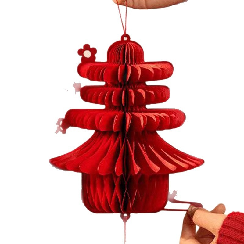 Felinar de hârtie 3D cu simbolul Fericire Dublă, bile honeycomb pentru ușă și perete – decor de primăvară