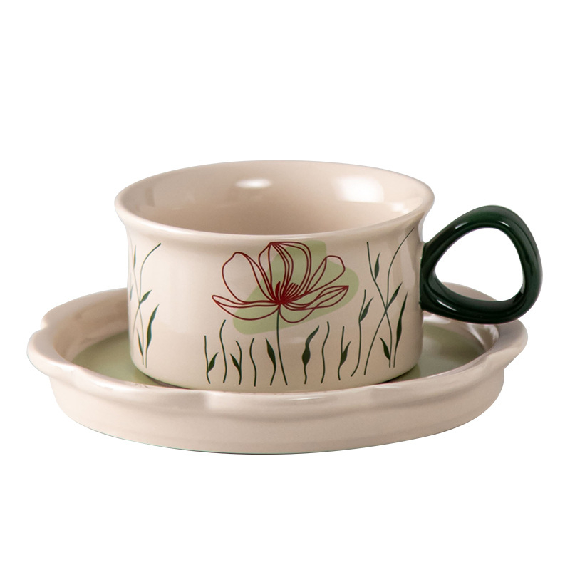 Set ceramic cu ceașcă de cafea și farfurioară, în stil retro - ambalaj cadou