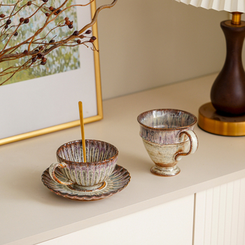Set de cești de cafea din ceramică, design vintage cu glazură de cuptor, lux de înaltă clasă pentru ceai de după-amiază