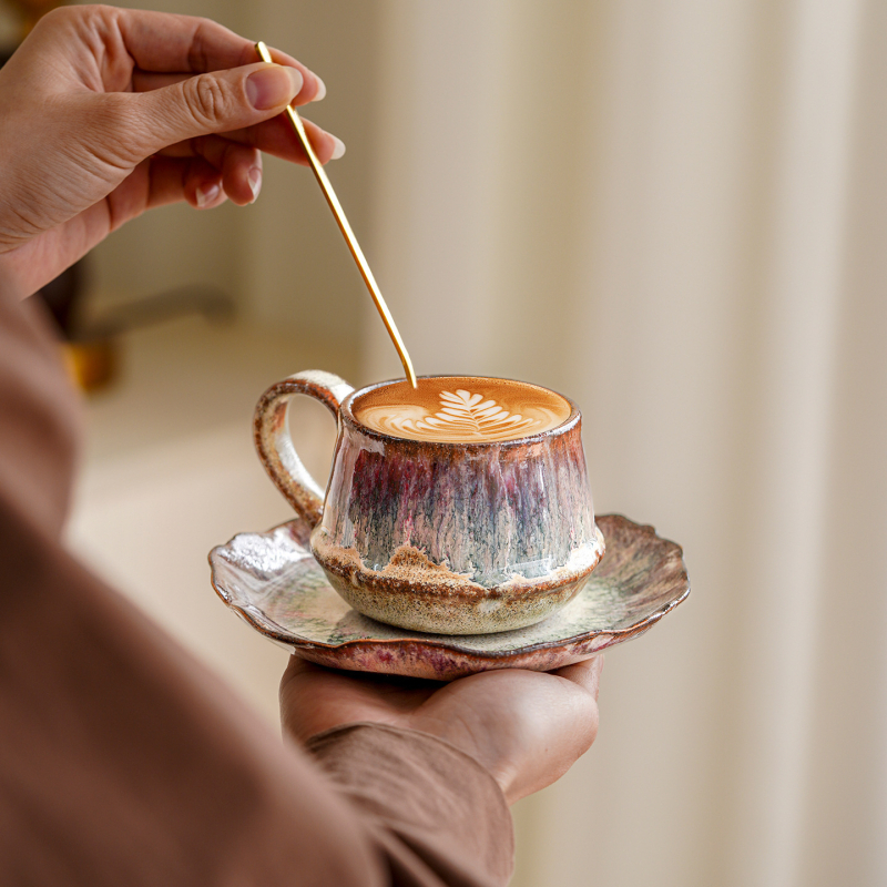Set de cești de cafea din ceramică, design vintage cu glazură de cuptor, lux de înaltă clasă pentru ceai de după-amiază