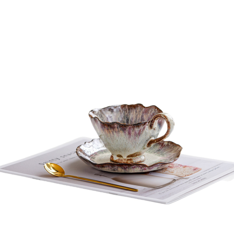 Set de cești de cafea din ceramică, design vintage cu glazură de cuptor, lux de înaltă clasă pentru ceai de după-amiază