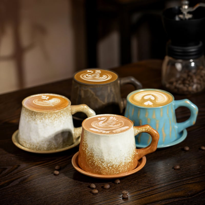Set european retro din ceramică – ceașcă de cafea cu farfurie, design creativ de suvenir pentru ceaiul de după-amiază