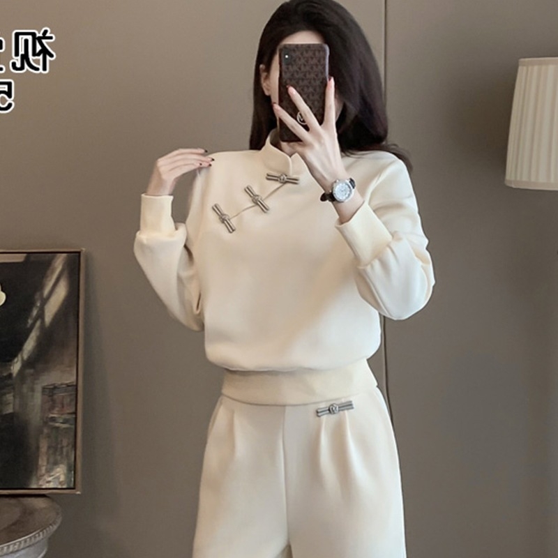Novi kineski stil jesensko-zimski ležerni sportski set, dizajn koji ističe vitku siluetu, dukserica i široke hlače – dvodijelni set
