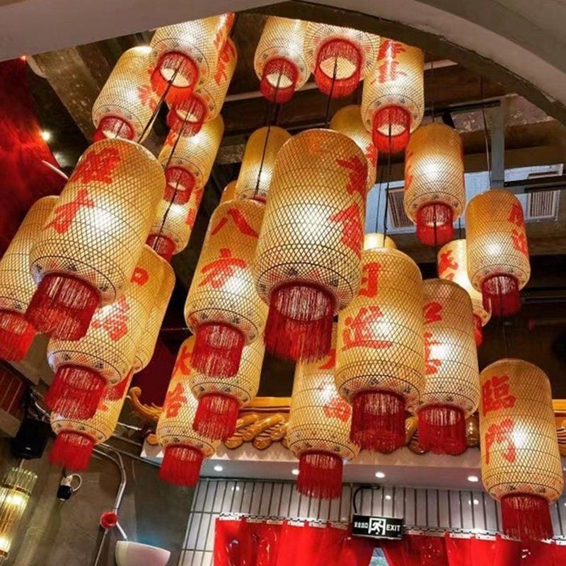 Lampă decorativă suspendată din bambus și hârtie de ulei, stil chinezesc pastoral, pentru restaurante și hoteluri