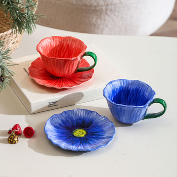 Ceașcă de cafea ceramică cu flori, set cu farfurioară, stil retro lux, pentru femei