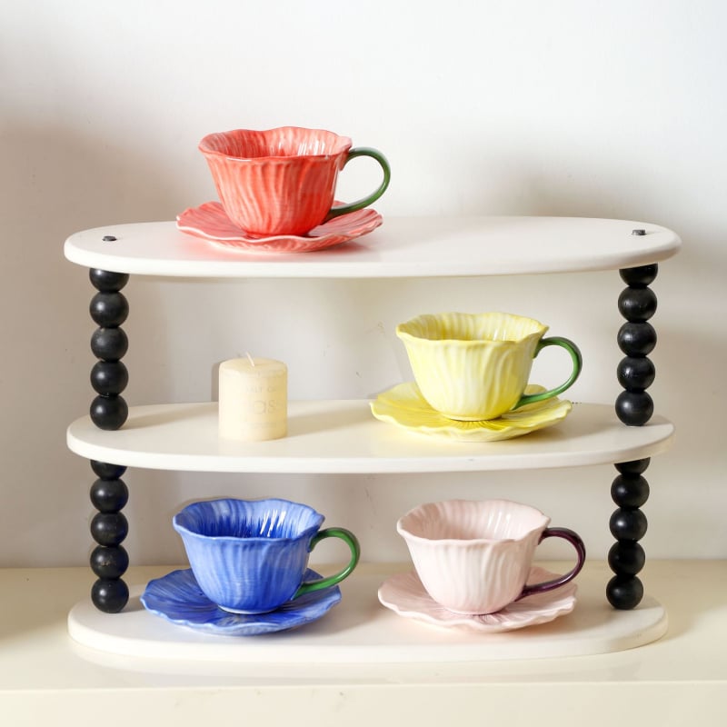 Ceașcă de cafea ceramică cu flori, set cu farfurioară, stil retro lux, pentru femei