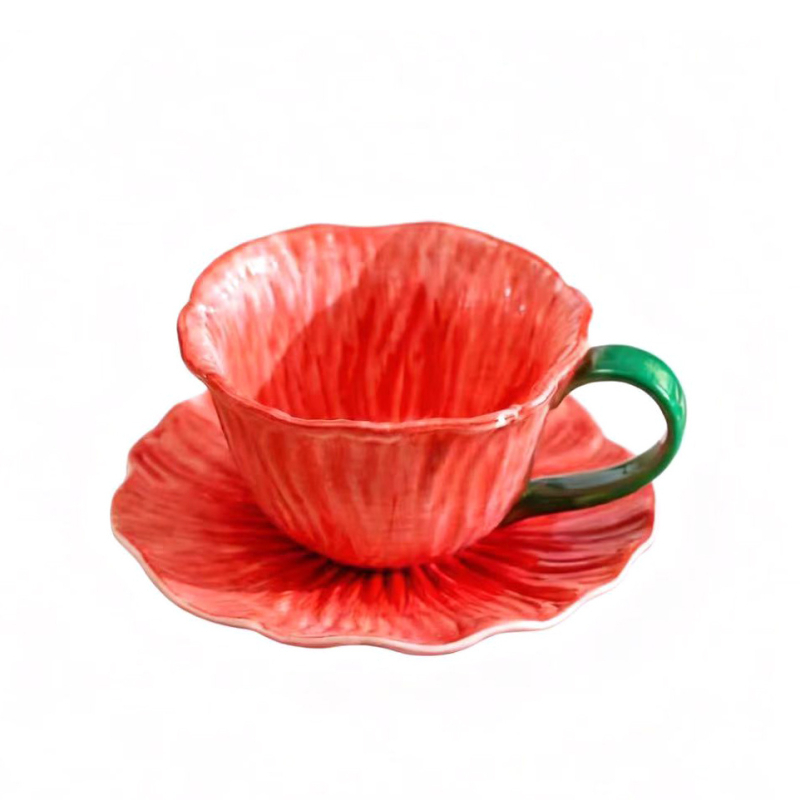 Ceașcă de cafea ceramică cu flori, set cu farfurioară, stil retro lux, pentru femei