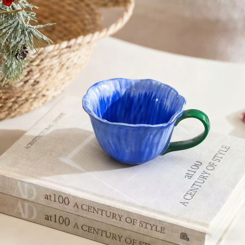Ceașcă de cafea ceramică cu flori, set cu farfurioară, stil retro lux, pentru femei
