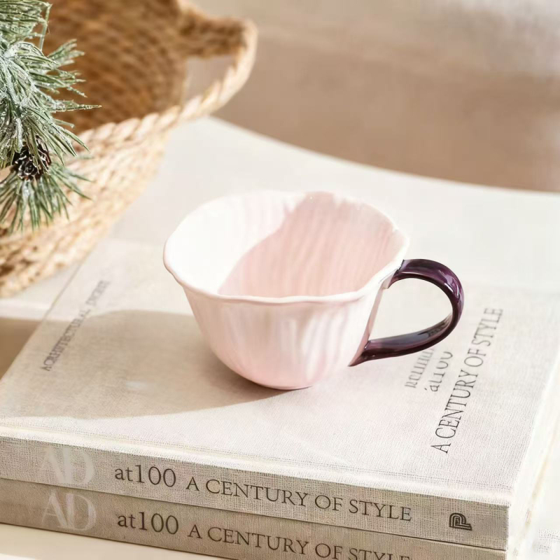 Ceașcă de cafea ceramică cu flori, set cu farfurioară, stil retro lux, pentru femei