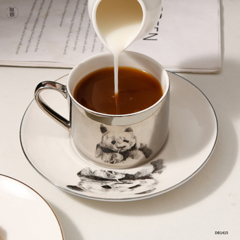 Set ceramic de cafea cu farfurioară, model creativ personalizabil, finisaj electroplatat, lux ușor, cadou