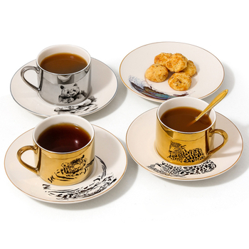 Set ceramic de cafea cu farfurioară, model creativ personalizabil, finisaj electroplatat, lux ușor, cadou