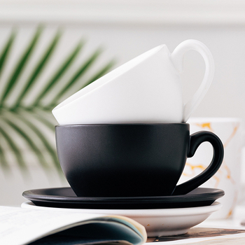 Set de cești de cafea cu latte art, ceramică, negre, pentru cupluri