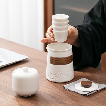 Set de ceai ceramic de călătorie, cu o ceainică și patru cești, portabil pentru camping, pentru o singură persoană, cadou de afaceri, posibilitate de personalizare a siglei
