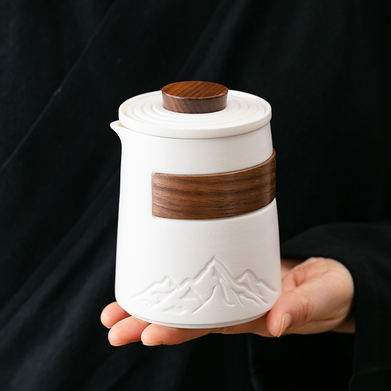 Set de ceai ceramic de călătorie, cu o ceainică și patru cești, portabil pentru camping, pentru o singură persoană, cadou de afaceri, posibilitate de personalizare a siglei