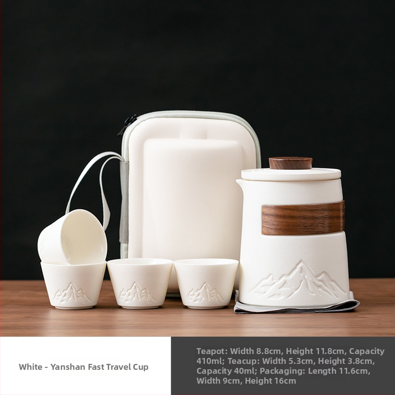 Set de ceai ceramic de călătorie, cu o ceainică și patru cești, portabil pentru camping, pentru o singură persoană, cadou de afaceri, posibilitate de personalizare a siglei
