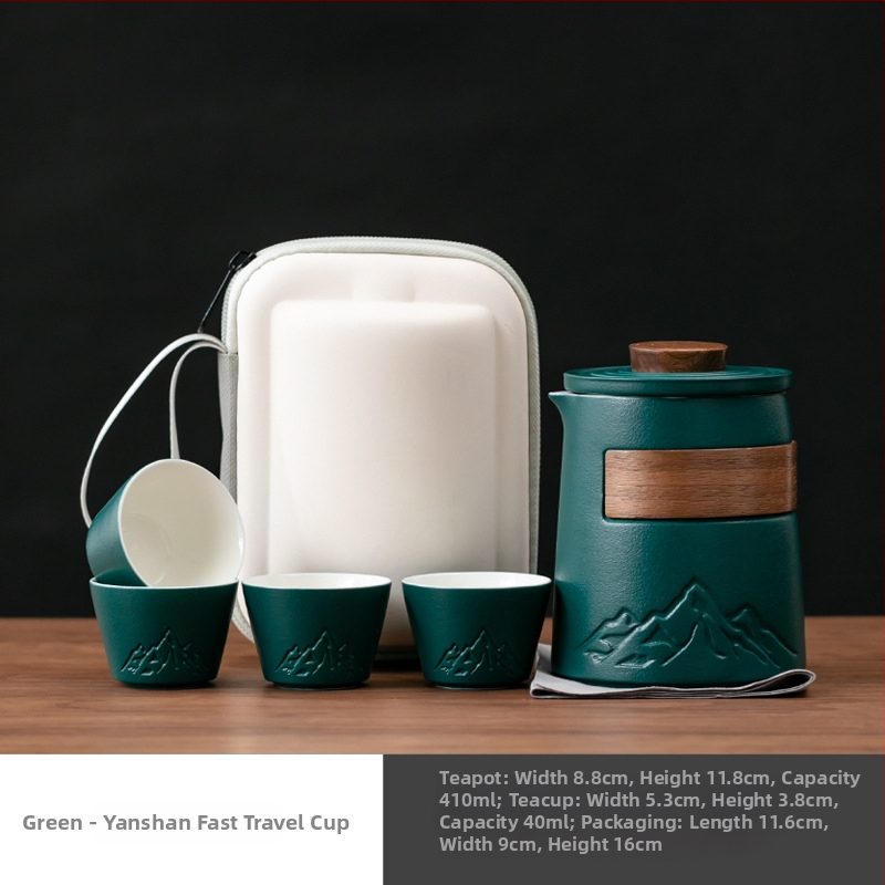 Set de ceai ceramic de călătorie, cu o ceainică și patru cești, portabil pentru camping, pentru o singură persoană, cadou de afaceri, posibilitate de personalizare a siglei