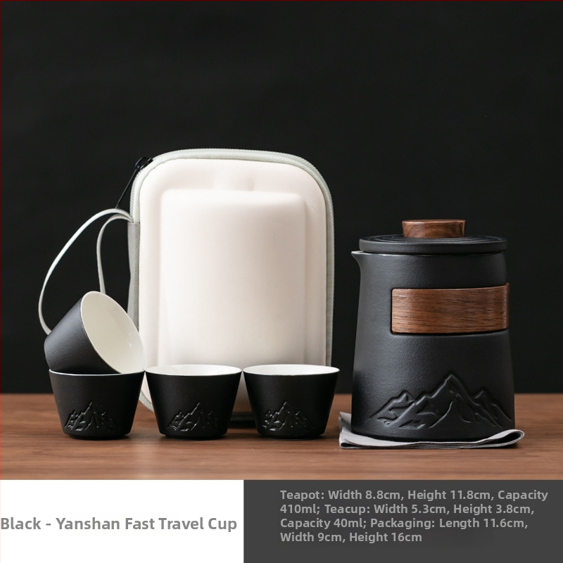 Set de ceai ceramic de călătorie, cu o ceainică și patru cești, portabil pentru camping, pentru o singură persoană, cadou de afaceri, posibilitate de personalizare a siglei