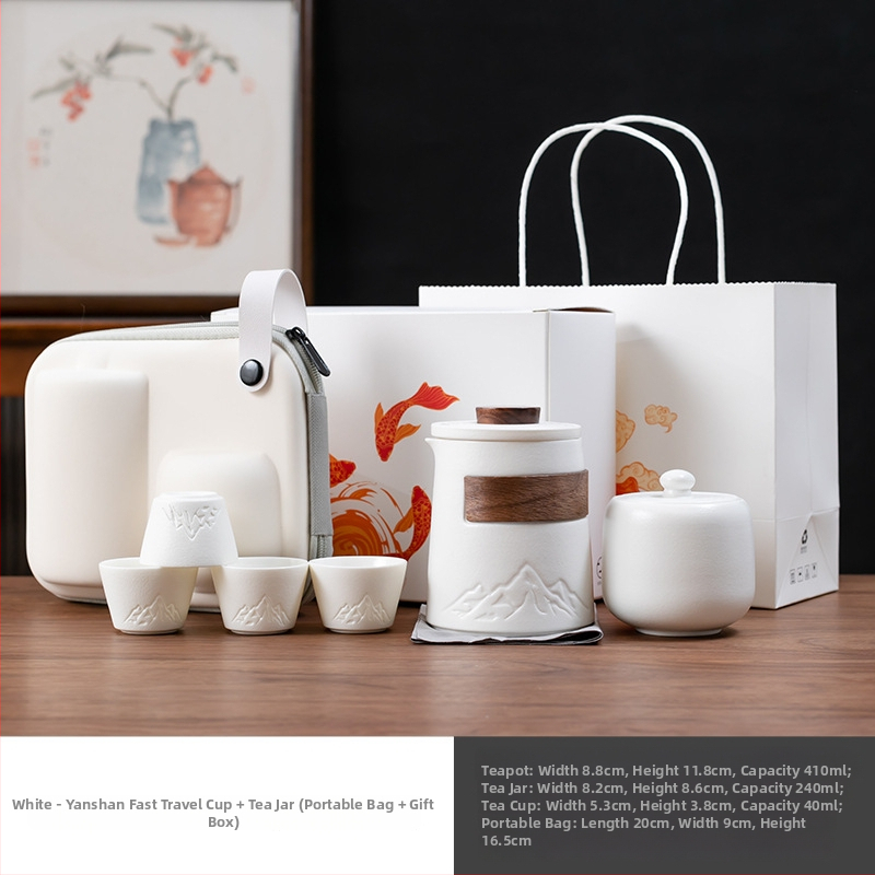 Set de ceai ceramic de călătorie, cu o ceainică și patru cești, portabil pentru camping, pentru o singură persoană, cadou de afaceri, posibilitate de personalizare a siglei