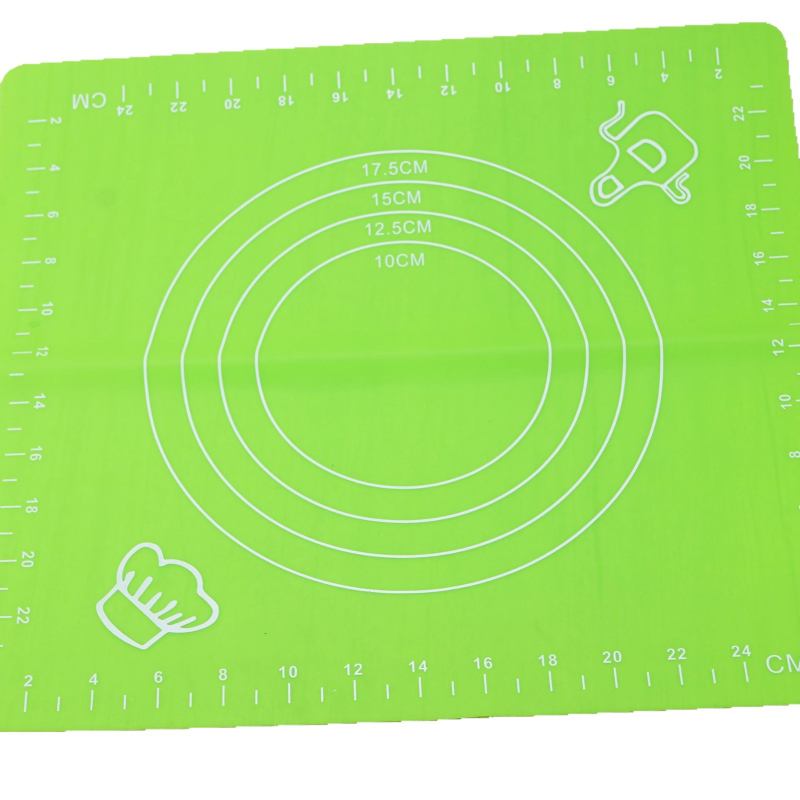 Covoraș silicon rezistent la temperaturi înalte, cu scară de măsurare, în dimensiuni mari și mici, verde, 26×28 cm, pentru frământat aluat și pregătire prăjituri