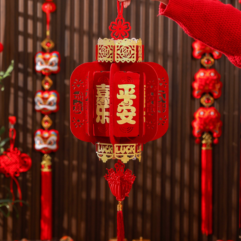 Lanterne roșii din catifea, cu simbolul norocului, pentru Anul Nou Chinezesc, decor exterior și interior, balcon