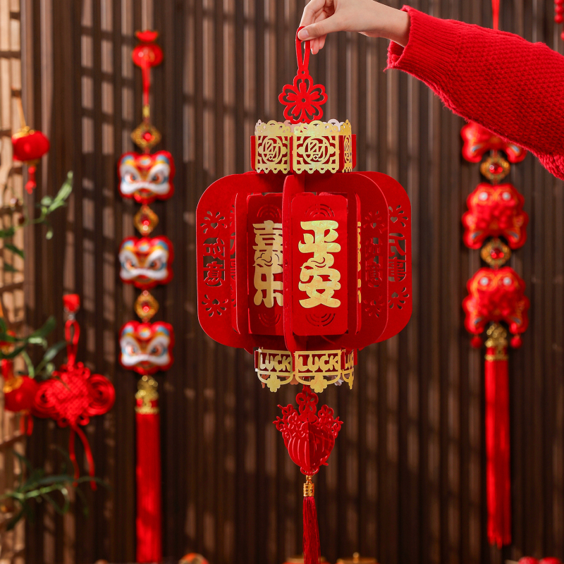 Lanterne roșii din catifea, cu simbolul norocului, pentru Anul Nou Chinezesc, decor exterior și interior, balcon