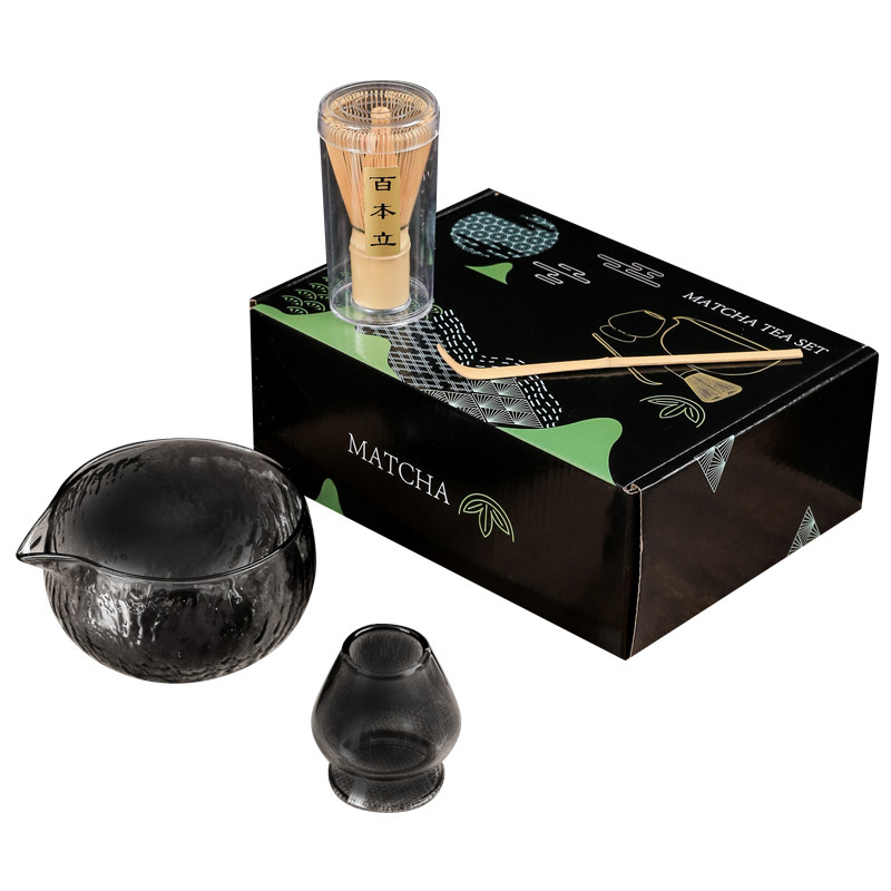 Set de ceai matcha din sticlă, în stil japonez, cu cutie colorată, tel pentru matcha, bol pentru matcha și suport pentru tel