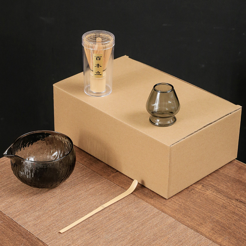 Set de ceai matcha din sticlă, în stil japonez, cu cutie colorată, tel pentru matcha, bol pentru matcha și suport pentru tel