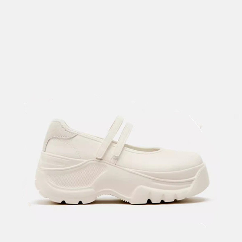 Ženske Mary Jane cipele s debelim potplatom za povećanje visine, 6–8 cm peta, casual bijele tenisice