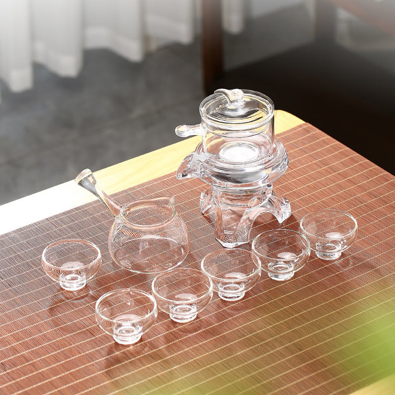 Ceainic din sticlă și set de ceai pentru fierbere pe aragaz, infuzor din borosilicat, stil retro, pentru 4 persoane.