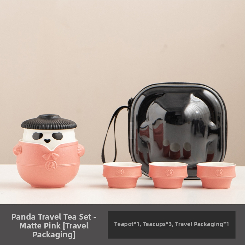 Set de ceai Panda Kung Fu din ceramică, portabil, stil chinezesc, anti-arzare, 1 ceainic și 3 cești, cutie cadou de călătorie