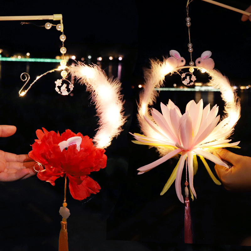 Lanterne tradiționale cu iepuraș, DIY, lanternă portabilă iluminată pentru Anul Nou și Festivalul de Toamnă