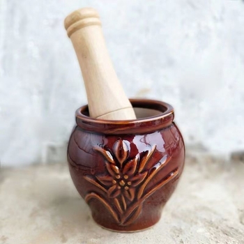 Mojar ceramic pentru usturoi, zdrobitor manual, stil nostalgic