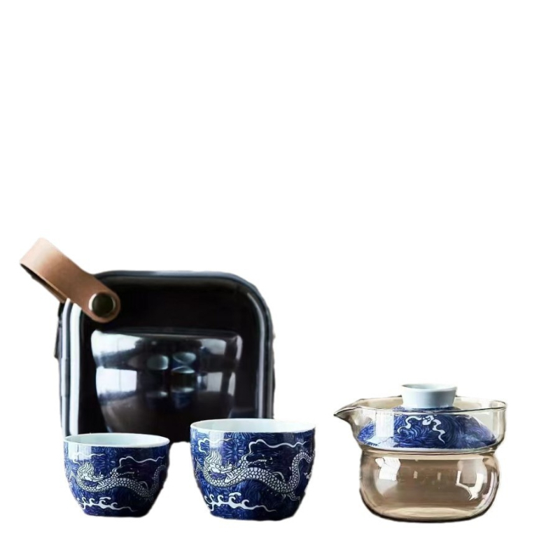 Set de ceai Dunhuang din ceramică, în stil național, set complet cu boluri cu capac și cești, într-o cutie cadou