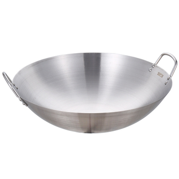 Wok mare din oțel inoxidabil, gros, fără strat, cu două mânere, pentru plite cu gaz, distribuție uniformă a căldurii, pentru uz casnic și comercial, construcție monobloc