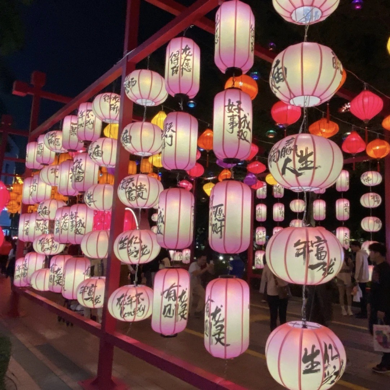 Lanternă în formă de pepene de iarnă pentru exterior, impermeabilă, cu inscripții în stil antic, destinată să fie montată într-o serie de pereți decorativi în stil chinezesc tradițional