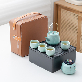 Set portabil de ceai Kung Fu cu ceainic ceramic și 4 căni – cadou de afaceri