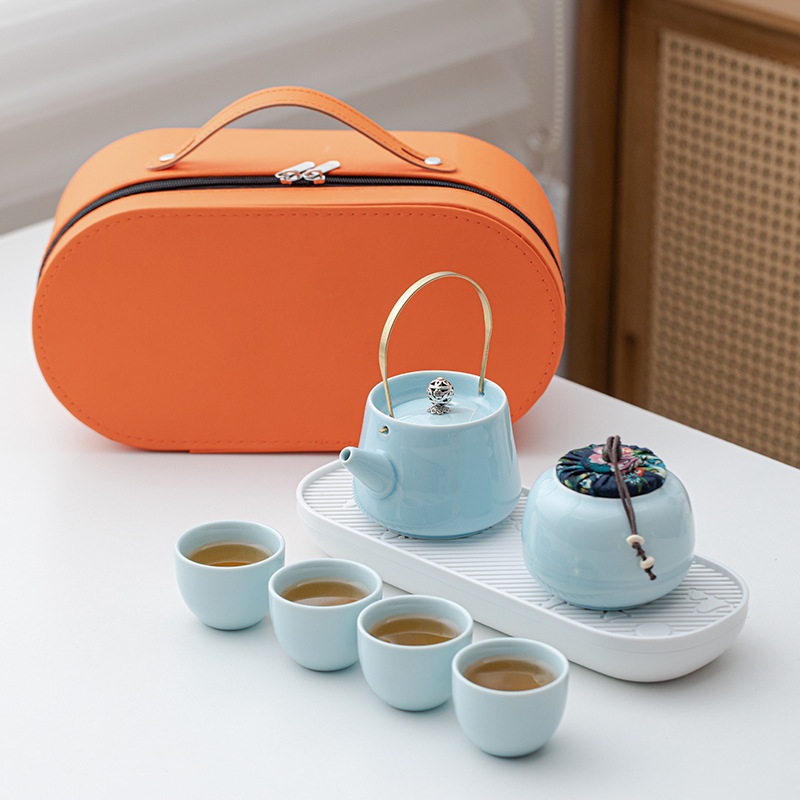 Set portabil de ceai Kung Fu cu ceainic ceramic și 4 căni – cadou de afaceri