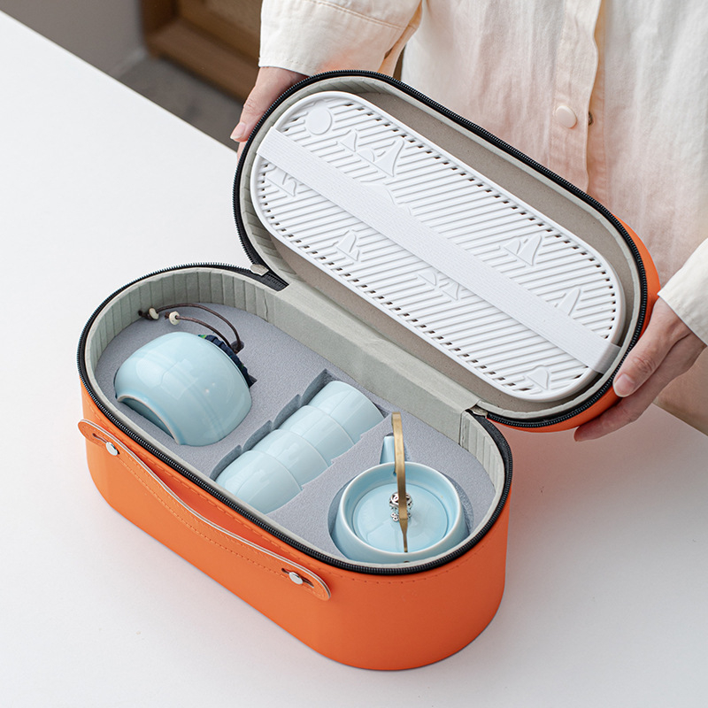 Set portabil de ceai Kung Fu cu ceainic ceramic și 4 căni – cadou de afaceri