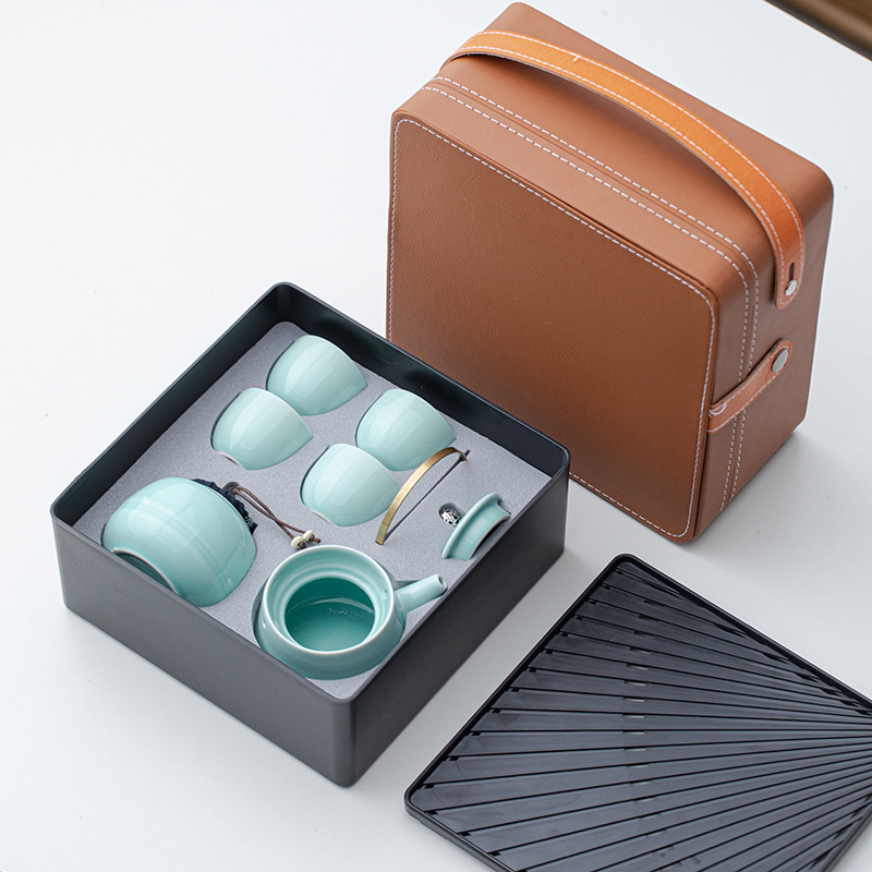 Set portabil de ceai Kung Fu cu ceainic ceramic și 4 căni – cadou de afaceri