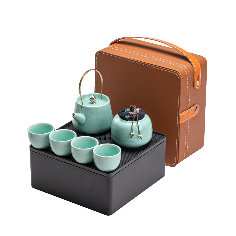 Set portabil de ceai Kung Fu cu ceainic ceramic și 4 căni – cadou de afaceri