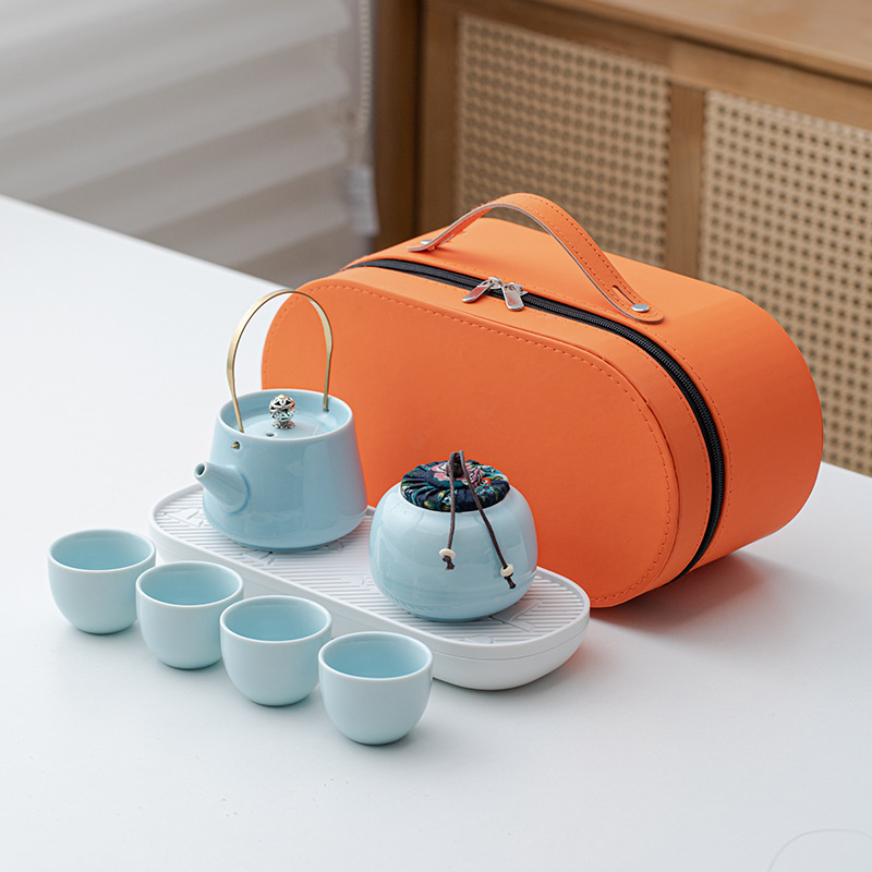 Set portabil de ceai Kung Fu cu ceainic ceramic și 4 căni – cadou de afaceri