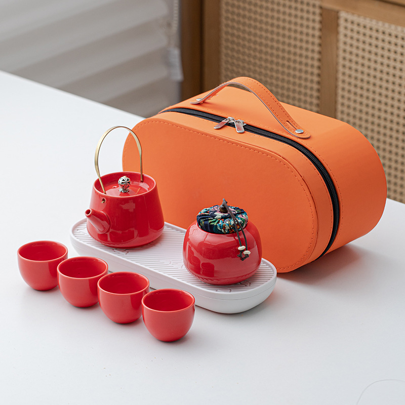 Set portabil de ceai Kung Fu cu ceainic ceramic și 4 căni – cadou de afaceri