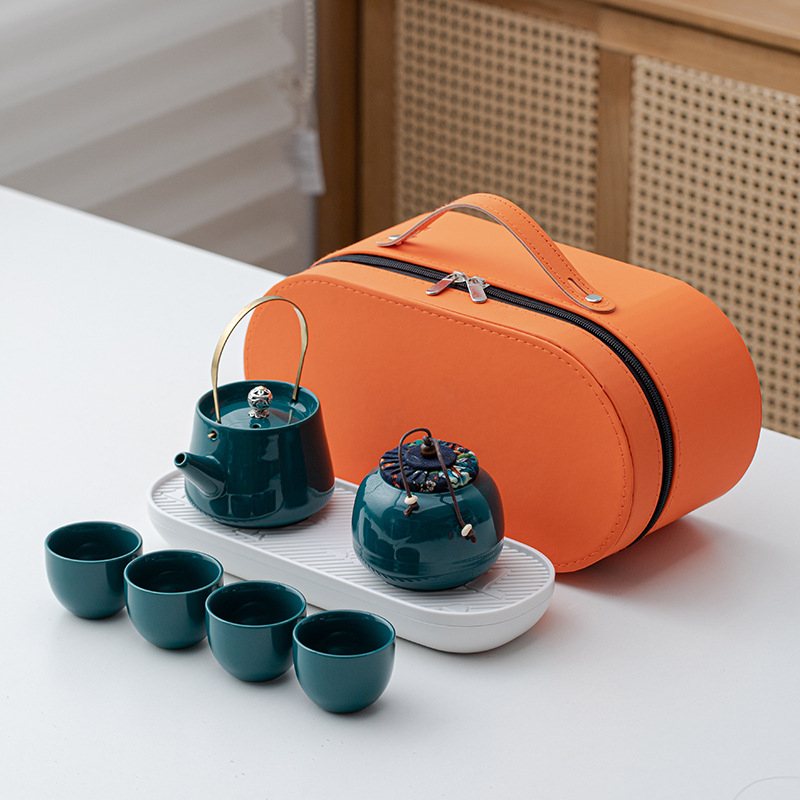 Set portabil de ceai Kung Fu cu ceainic ceramic și 4 căni – cadou de afaceri