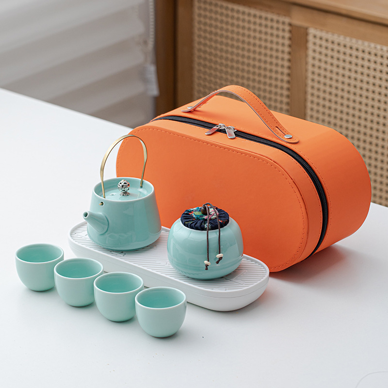 Set portabil de ceai Kung Fu cu ceainic ceramic și 4 căni – cadou de afaceri