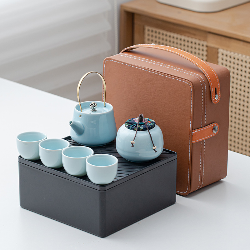 Set portabil de ceai Kung Fu cu ceainic ceramic și 4 căni – cadou de afaceri