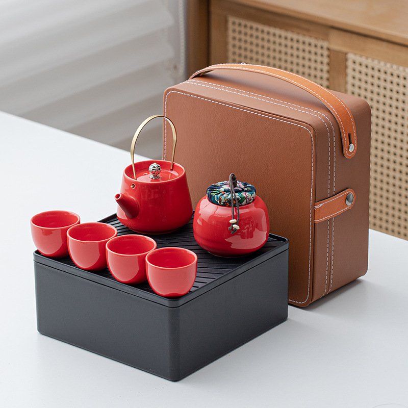 Set portabil de ceai Kung Fu cu ceainic ceramic și 4 căni – cadou de afaceri